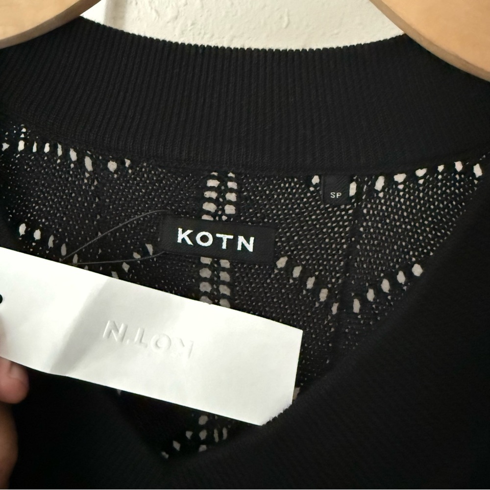 NWT KOTN black Egyptian cotton v neck boxy cropped open crochet knit pullover - Picture 5 of 7